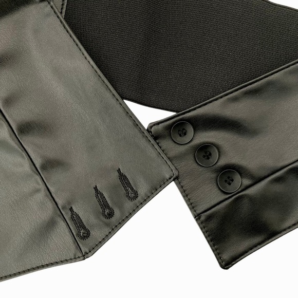 Western Black faux leather Corset Wide waist Belt button underbust statement - Picture 10 of 11